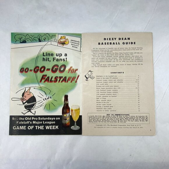 Vintage 1957 Dizzy Dean Baseball Guide With Falstaff Beer Ad - Picture 4 of 10